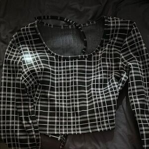 Plaid Black and White Women's Top